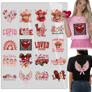 20Pcs Love Iron DTF Transfers - Ready to Press Appliques for Valentine's Day, Washable, Vintage Print, Ideal for T-Shirts, Hoodies, and More