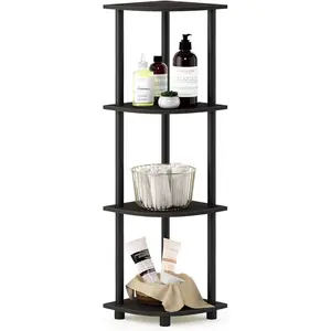 Furinno 4-Tier Twist-and-Stack Corner Plastic Shelves, Durable Recycled PVC Open Shelf Unit for Book Storage, Decorative Organizer for Living Room, Home Office