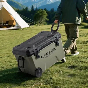 JEKO&JEKO Portable Hard Cooler with Ice Packs, Long Insulated Ice Chest with Dual Latches, Cup Holders, Bottle Opener & Drain Valve, Ideal for Camping, Fishing, Picnic, Beach