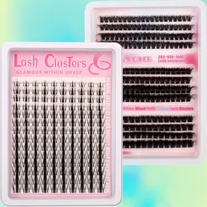 Two boxes of 356 mixed elf eyelash clusters with a width range of 8-18mm, cartoon&thin invisible eyelash strips, wide wet anime DIY eyelash extension, convenient for home use, women's eye makeup, curled D-shaped, suitable for beginners, reusable