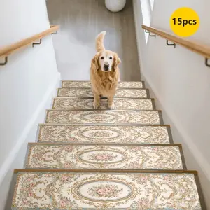 15pcs Non-Slip Stair Mats Set, European Pattern Stair Carpet, Home Use Stair Protection Pad, Durable Anti-Skid Stair Mat