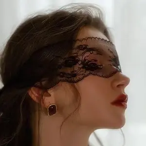 Sexy Lace Eye Mask, Adjustable Strap, Hollow Out Design, Transparent Embroidered Silk Scarf, Halloween Festival Accessory for Women