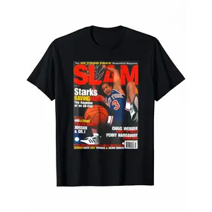 Vintage John Starks SLAM Cover Basketball T-Shirt - 100% Cotton Crew Neck Unisex Sports Tee, Retro Streetwear Gift For Men, Trendy Graphic Print T-Shirt