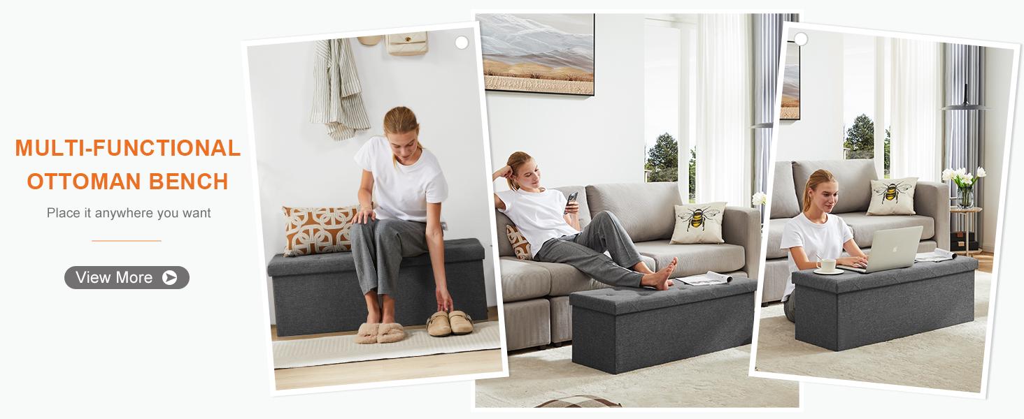 【New Color】Folding Storage Ottoman Bench Modern Linen Fabric Padded Seat Large Toy Box End of Bed Entryway Comfortable Durable Multifunctional Seater 【New Color】Folding Storage Ottoman Bench Modern Linen Fabric Padded Seat Large Toy Box End of Bed Entryway Comfortable Durable Multifunctional Seater