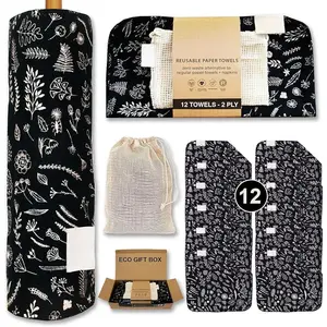 Reusable paper towels with cleaning bag included| Charcoal Black 12 Washable Eco-Friendly Paper-Free Napkins Kitchen Washable Reusable Paper Towel Rolls