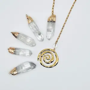 Raw Quartz Pendulum 12" Gold Chain with Spiral Charm & Free Yes No Dowsing Chart PDF for Intuition Clarity