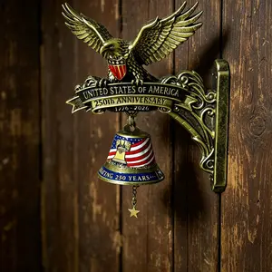 Outdoor Wind Chime, Usa 250th Anniversary, Eagle Pattern Wall-Mounted Doorbell, Patriotic American Flag Resin Wall Decor, 1776-2026 Independence