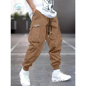 [Lightweight, Casual Cargo Pants] Olive Green Cargo Pants - Lightweight Polyester, Casual Style with Multiple Pockets and Drawstring Waist