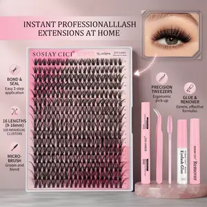 Mixed-Length Wispy Lash Clusters Kit, Volume/Manga/Ultra/Dramatic Individual False Eyelashes With Bottom Lashes, DIY At-Home Extensions, Includes Bond & Seal, Remover, Tweezers, Brush & Eyelash Curler, Beginner-Friendly