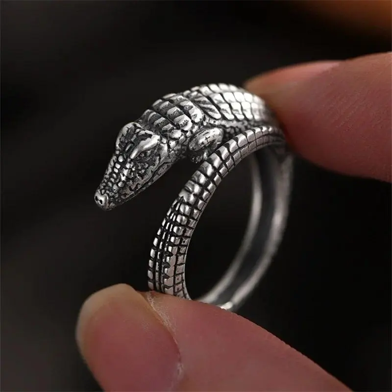 Vintage Crocodile Ring For Men Jewelry Adjustable Personality Male Index Finger Ring Relief Animal Pattern Hand Accessories