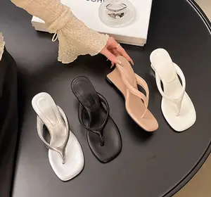 Women's Kitten Heels Flip Flops Square Toe Low Heels Slip On Comfortable Summer Thong Heeled Sandals Perfect for Parties Work Dates Weddings and Casual Wear Wedge Walking Shoes for Girl