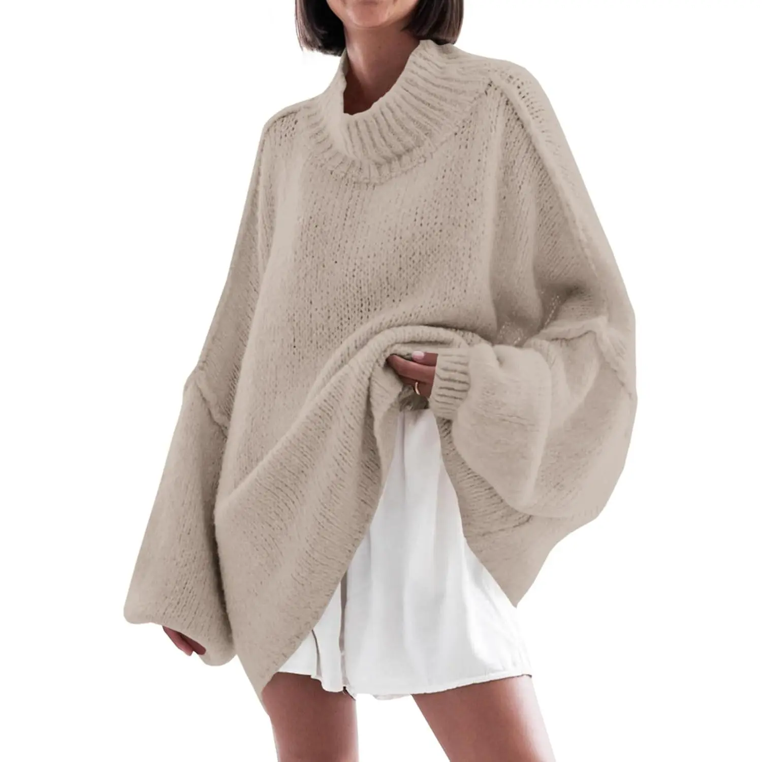 Imily Bela【Oversized】Womens Sweaters Mock Neck Batwing Long Sleeve Fall Trendy Ribbed Knit Casual Tunic Sweater Imily Bela【Oversized】Womens Sweaters Mock Neck Batwing Long Sleeve Fall Trendy Ribbed Knit Casual Tunic Sweater