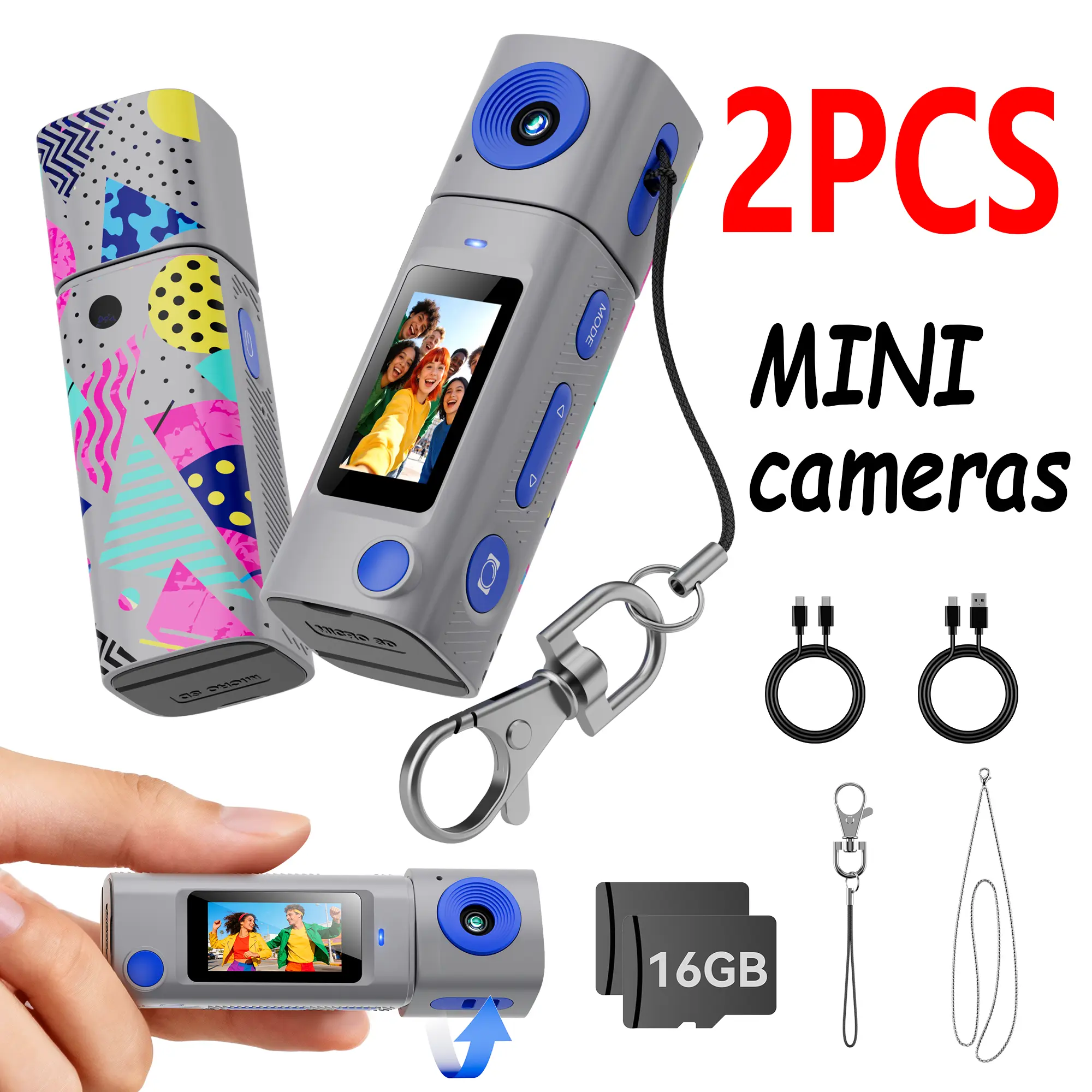 【Gift: 16GB Storage】Vlogging Camera & Mini HD Digital Keychain Camcorder – Ultra-Compact Lipstick-Sized Camera, Snap Pictures & Record Video, 270° Rotating Lens, 21 Fun Filters, Retro Y2K vlog