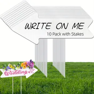 10pcs Blank Arrow Yard Signs with Stakes, Plastic Signs for Garage Sale, Wedding, Parking, Party, Estate Sale, Rent or Yard Sale