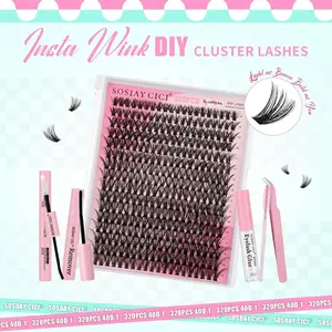 SOSOAY CICI Insta Wink 320PCS 40D Lash Clusters Kit, 9-16mm Mixed Length DIY Eyelash Extension Set with All Tools, Waterproof & Sweatproof, Customizable Length for Natural & Cat Eye Look, Beginner Friendly
