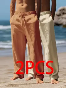 Men's Vintage Linen Wide Leg Pants, Casual Loose Baggy, Drawstring Waist, Retro Loose Fit, Perfect for Retro, Vintage Market & Nostalgic Parties