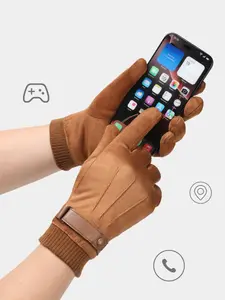 Men's Winter Fleece Lined Thick Warm Cycling Gloves, Windproof Touchscreen Motorcycle Riding Gloves, Business Driving Gloves