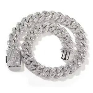 【PANG Jewelry】Hip-Hop Bracelet  Unique and High-End  Men's Fashion  Box Clasp  Copper Inlaid with Zirconia  Silver Color  18mm Cuban Chain  Hand Accessory