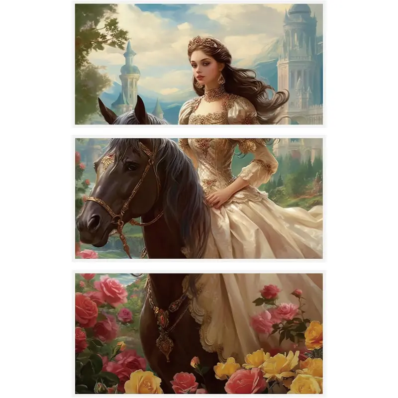 Vintage Rub on Transfer Stickers, 3 PCS Princess Riding a Horse Collage Furniture Transfers Stickers Waterproof Decor Decals for Wardrobe Drawer Bookcase Door