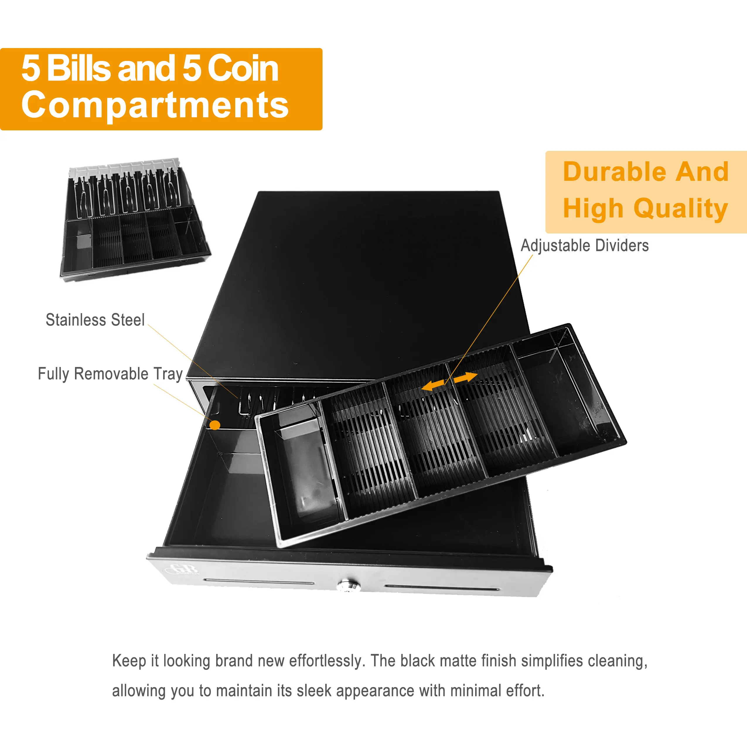 Cash Drawer 16" Cash Register POS System 5 Bill 5 Coin 3 Unlocking Ways