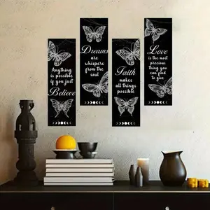Butterfly Pattern Wall Art, 4 Counts/set Wooden Wall Decor, Wall Art Decor for Home Living Room Bedroom Office
