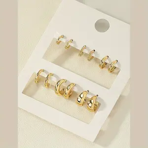 1 set of 6 European and American fashion 6-piece gold earring sets with a simple and unique arc shape, suitable for women's daily wear as a gift