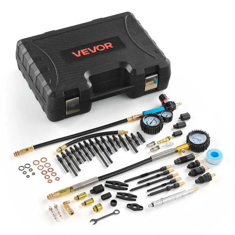 fathersdaygift VEVOR Engine Cylinder Compression Tester Kit, 0-700 PSI Pressure Gauge 0-100 PSI Leak Gauge, Automotive Leak Down Tester Kit with 4 Adapters, Pressure Check Leakage Rate Test on Cars, Motorcycles