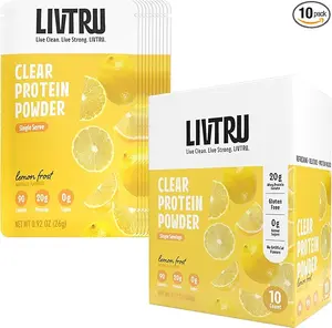 LivTru Clear Protein Powder 10 Packets 20g Protein with Sukré Prebiotic - Diet Friendly & Lactose Sensitive, Clear Whey Isolate Protein, Energy