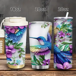 1pc 18oz/20oz exquisite hummingbird and floral tumbler with lid and straw, winter insulated travel mug, gift for women and men, ideal for Valentine’s Day, Easter, birthday gifts, iced/hot coffee cup