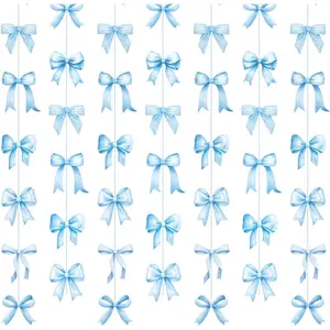 Daifunli 8 PCS Bow Decorations Bow Hanging Banners Garland Banners Paper Cutouts Ribbon Streamers for Birthday Bridal Engagement Bachelorette Wedding Party Decor (Blue)