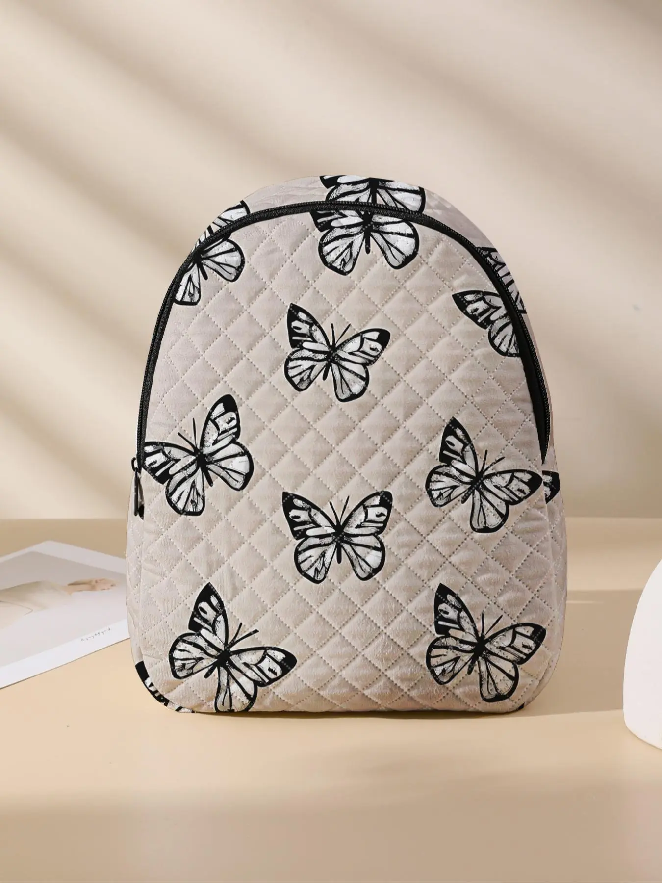 Butterfly Pattern Backpack, Lightweight Durable School Bag with Lunch Pocket, Cute Student Backpack for Students, Large Travel Diaper Bag for Mothers & Women, Quilted Casual Daypack