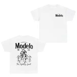 Modelo 1925 Cowboy T-Shirt, The Fighting Spirit Western Graphic Tee, 2-Sided Vintage Beer Shirt for Men and Women, Menswear Rodeo Tops