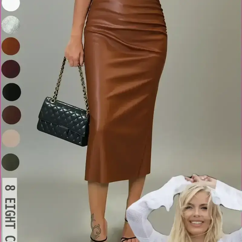 [Susan Exclusive]Women's Plain Minimalist A-Line Midi Skirt for Chic Elegant Casual Daily Everyday Wear, High Waist Split Thigh Design, Piece, All Seasons Fashion, Bottom, High Waist Skirts