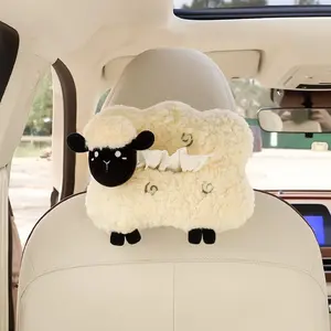Cartoon Sheep Design Car Tissue Box, Cute Plush Car Tissue Holder, Car Interior Accessories for Car Armrest Box, Car Seat Back, Car Door