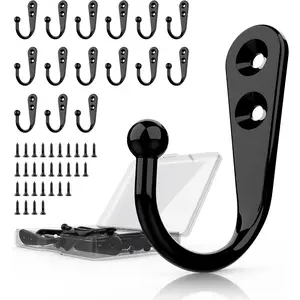 15 Pcs Black Wall Mounted Coat Hooks Hanger Hook with 30 Pieces Screws for Towel Key Robe Scarf Bag Cap Coffee Cup Mugs
