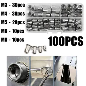 100pcs Manual Threaded Rivet Nuts, Stainless Steel Material, Home Repair Tools, Sm3/m4/m5/m6/m8 Sizes, Durable and Reliable