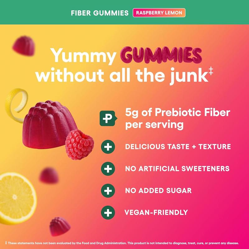 Physician’s Choice Fiber Gummies for Digestive Health & Regularity - Raspberry Lemon Flavor - No Sugar Added & Vegan - Daily Gummy for Adults