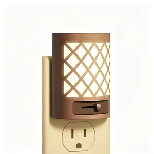Rustic Plug-in Night Light, Dusk to Dawn Auto On/Off LED Lamp, Vintage Grid Design, Adjustable Brightness, No Wasted Outlet, Decorative Wall Light for Home, Bedroom, Bathroom, Hallway, Stairs, Kitchen