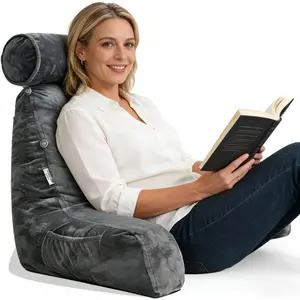 Reading Pillow for Sitting in Bed Adult with Detachable  Support Cushion & Backrest Pillow for Bed with Arms and Side Pocket Shredded   Pillow with Washable Cover