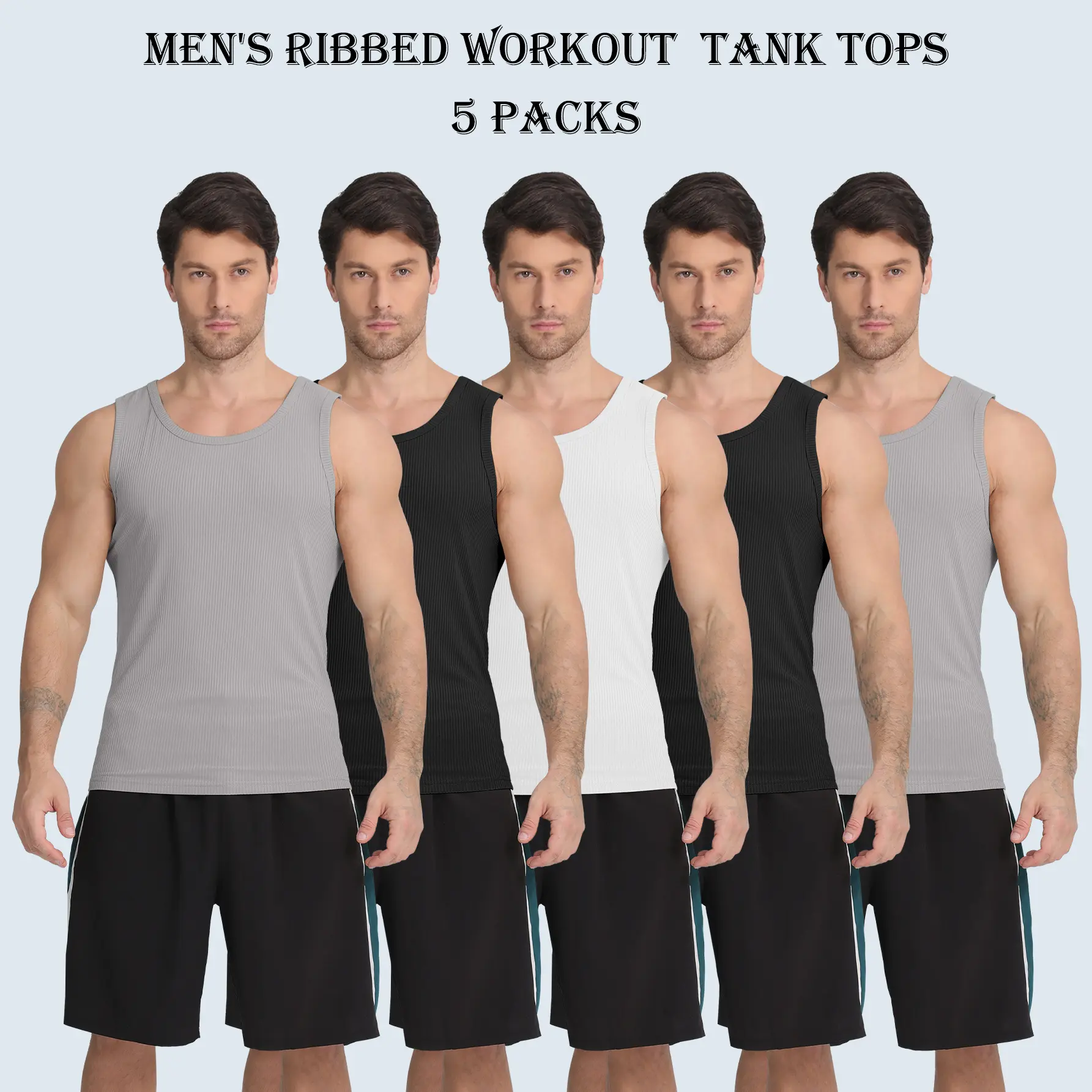 5 Pack Men's Quick Dry Workout Tank Tops Tech Stretch Active Ultra Soft Sleeveless T Shirt Gym Bodybuilding Muscle Tank Tops Athletic Workout Tank Tops Crewneck Basic Solid Undershirts Vests For Gym Running Outdoor Sports