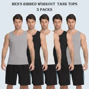 5 Pack Men's Quick Dry Workout Tank Tops Tech Stretch Active Ultra Soft Sleeveless T Shirt Gym Bodybuilding Muscle Tank Tops Athletic Workout Tank Tops Crewneck Basic Solid Undershirts Vests For Gym Running Outdoor Sports