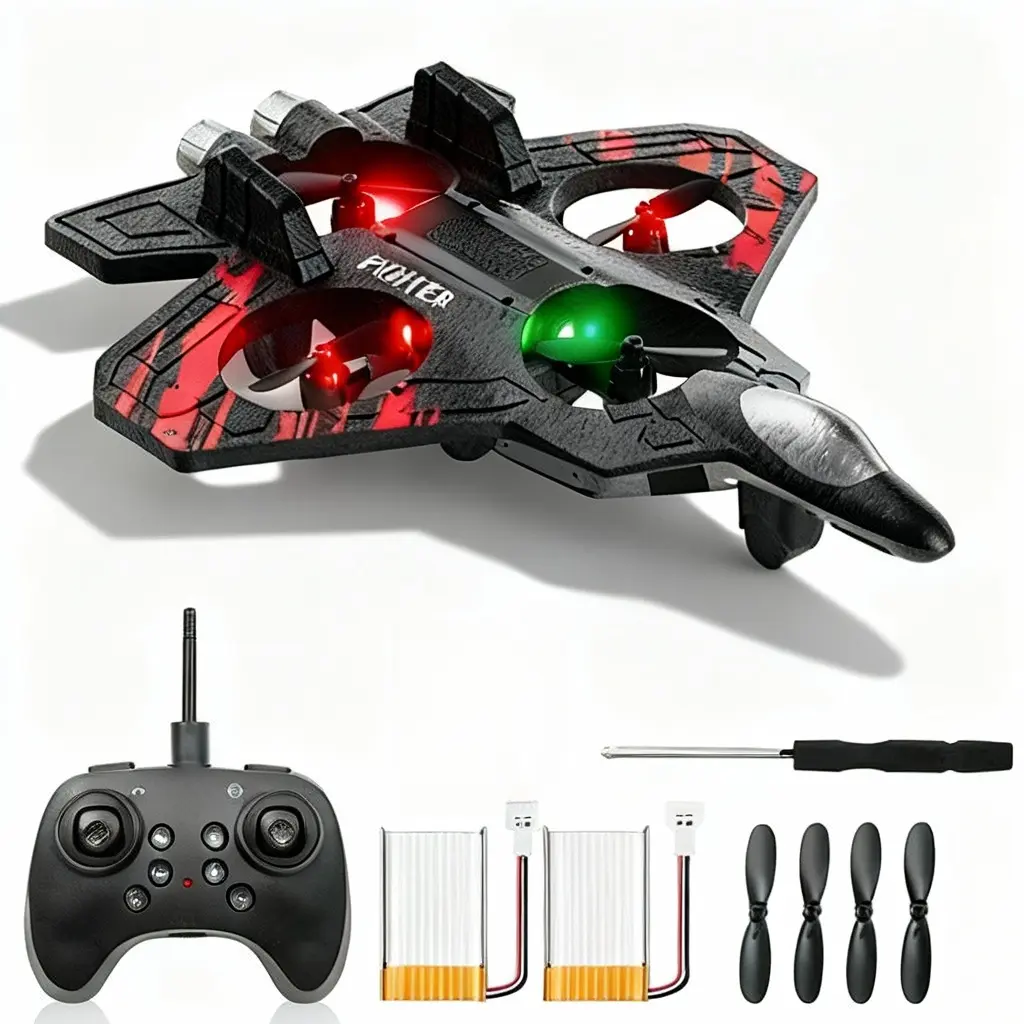 Remote Control Jet Fighter Plane Jet Toy for Kids 360° Stunt Flips, Colorful LED Lights, lightweight Easy RC Drone Toy for Beginners child boy