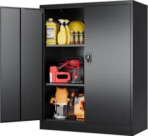 Yizosh Lockable Heavy-Gauge Steel Counter Cabinet - Modern Reinforced Frame, 2 Adjustable Shelves, Durable Secure Storage for Home Office