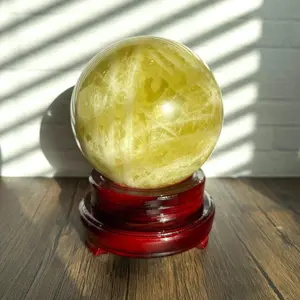 Large Citrine Crystal Sphere • 5” Golden Quartz Orb with Rotating Wooden Stand • 9 lb Natural Citrine Ball for Abundance, Energy & Home C64