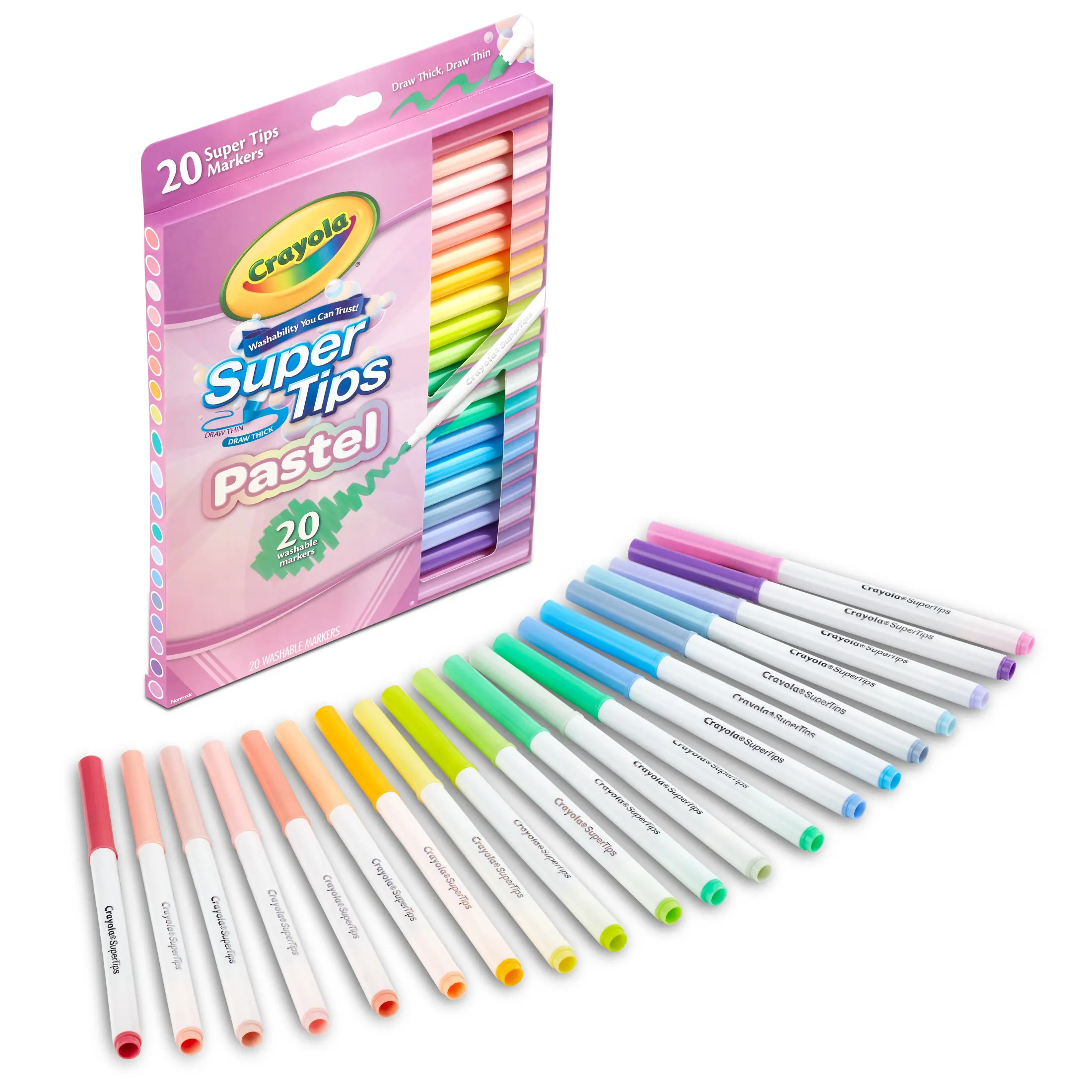 Crayola Supertips Pastel Markers, 20ct, Washable Markers, Cute School Supplies, Classroom Must Haves, Aesthetic Gift for Teachers and Kids, Ages 4+