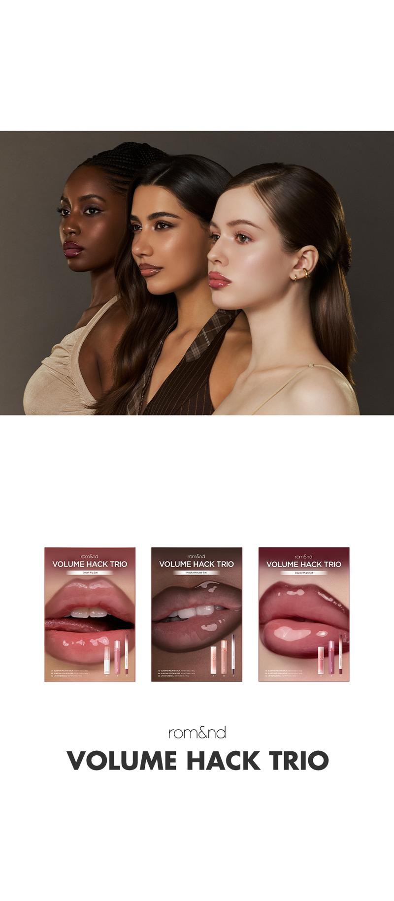 [rom&nd Official Shop] rom&nd LIP VOLUME HACK TRIO (3 Shades, Lip Mate Pencil 0.5g & Melting Balm 3.5g & Color Gloss 4g)