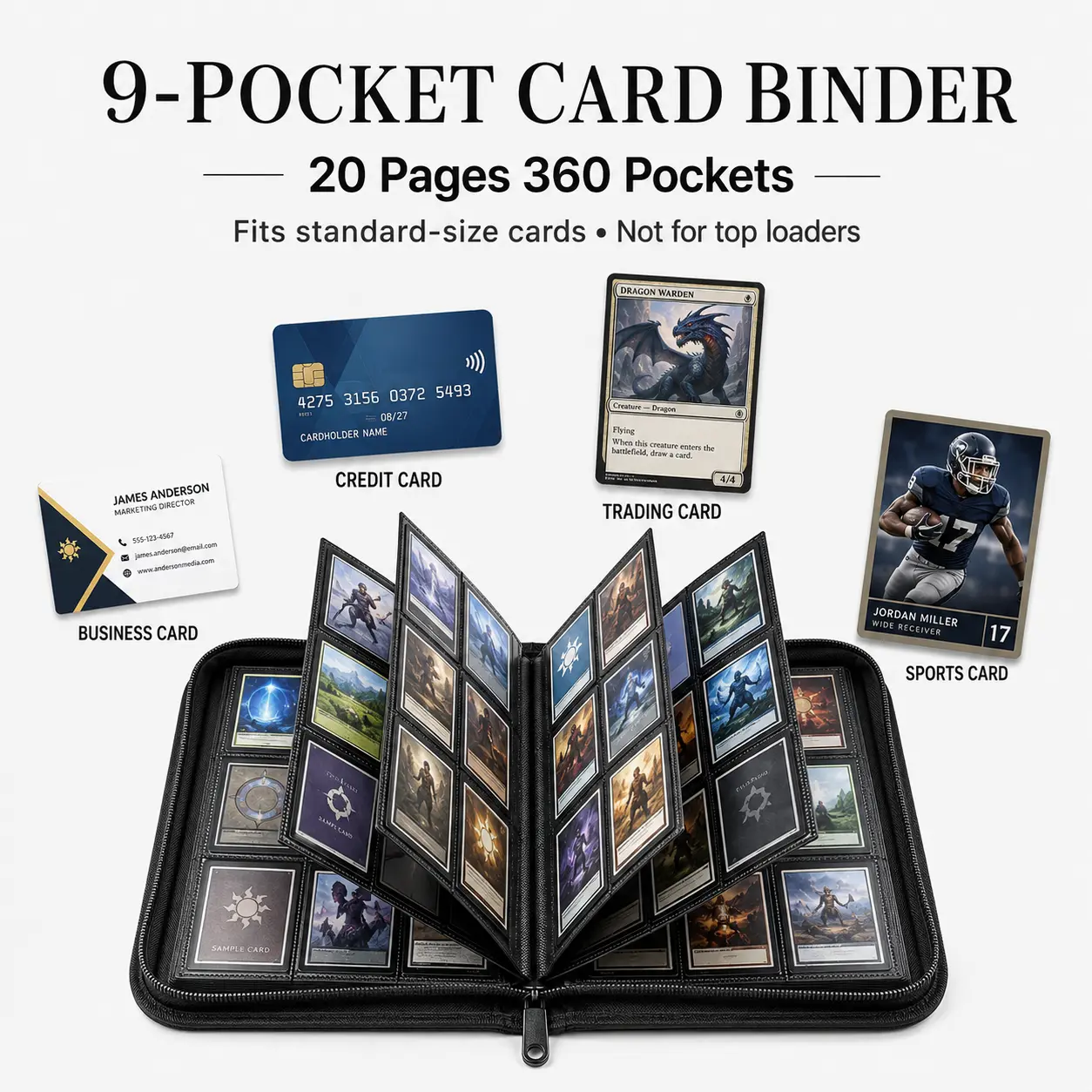 Pokémon Card Binder / MTG Binder – 9-Pocket 360 Card Trading Card Binder with Zipper