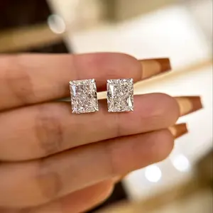 [Luxury Moissanite Earrings] 2pcs 4-Carat Radiant Cut Moissanite Earrings |           S925 Sterling Silver, Screw-In Ear Pin Design, Perfect for Birthday and Anniversary Gifts