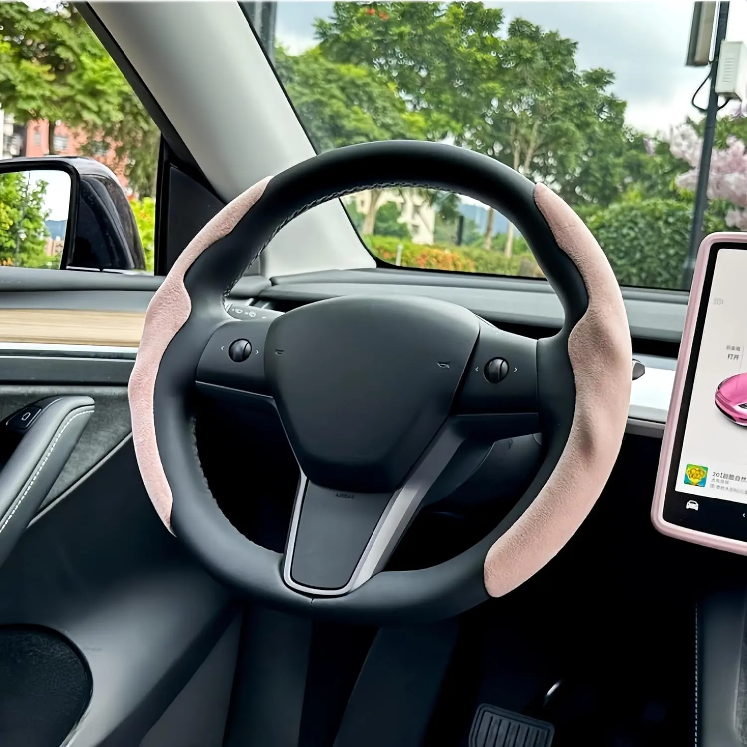 Steering Wheel Cover Pink Designed for Tesla Model 3/Y 2017-2023 2024, Tesla Interior Accessories 2017-2024