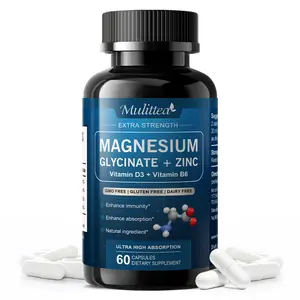Mulittea Magnesium Glycinate 500mg with Zinc, Vitamin D3+ Vitamin B6, High Absorption, Gluten Free & Non-GMO, 60 Vegan Capsules